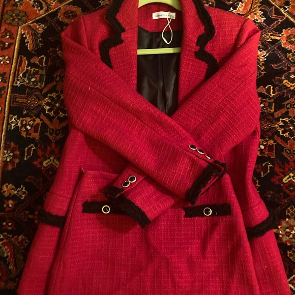 Alessandra Rich Wool Red Skirt Set with Black Accents - Picture 7 of 15